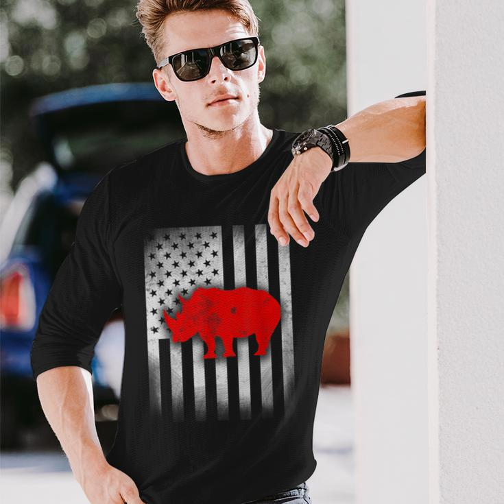 Rhino Us Flag Long Sleeve T-Shirt Gifts for Him
