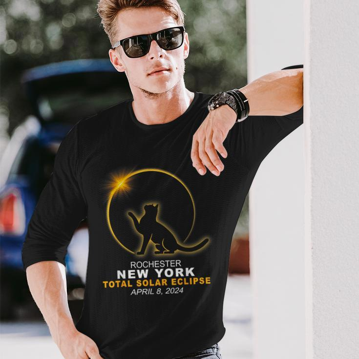 Rochester New York Cat Total Solar Eclipse 2024 Long Sleeve T-Shirt Gifts for Him