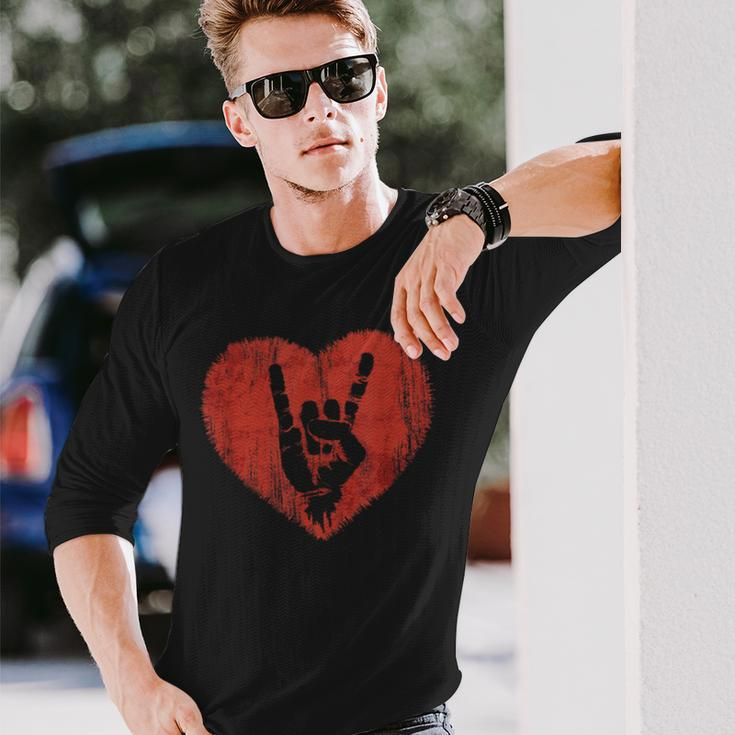 Rock Music Lover Vintage Heart Rock Hand Long Sleeve T-Shirt Gifts for Him