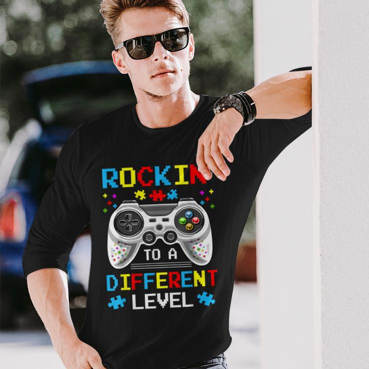 Rockin To Different Level Game Autism Awareness Gaming Gamer Long Sleeve T-Shirt Gifts for Him