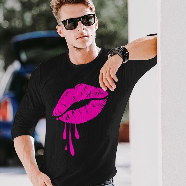 Rosa Lippen Kuss 80er Jahre Lippenstift Make-Up Liebhaber Langarmshirts Geschenke für Ihn