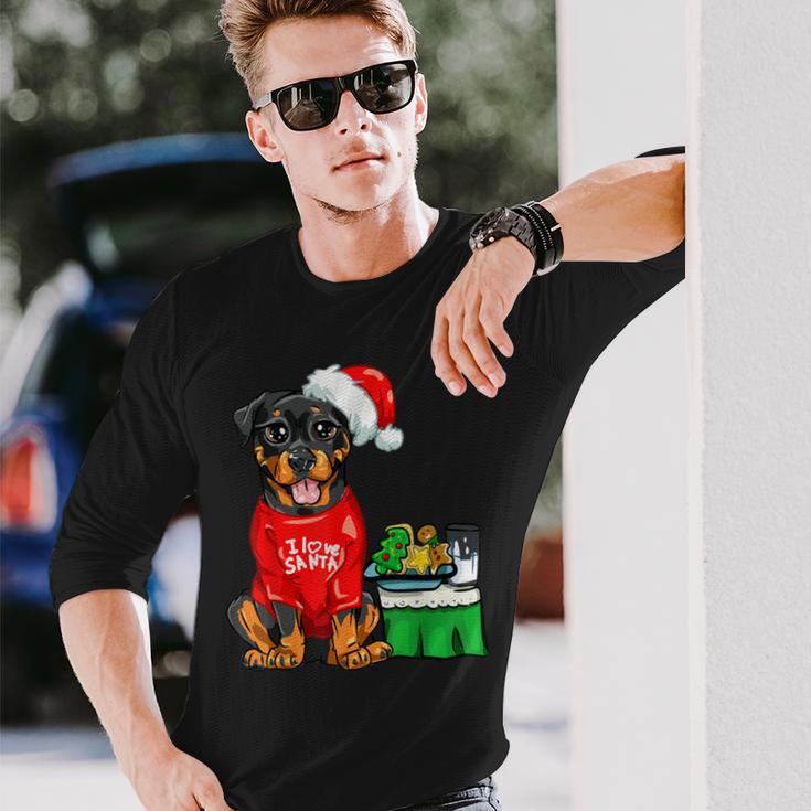 Rottweiler Dog I Love Santa Cute Rotti Pup Christmas Long Sleeve T-Shirt Gifts for Him