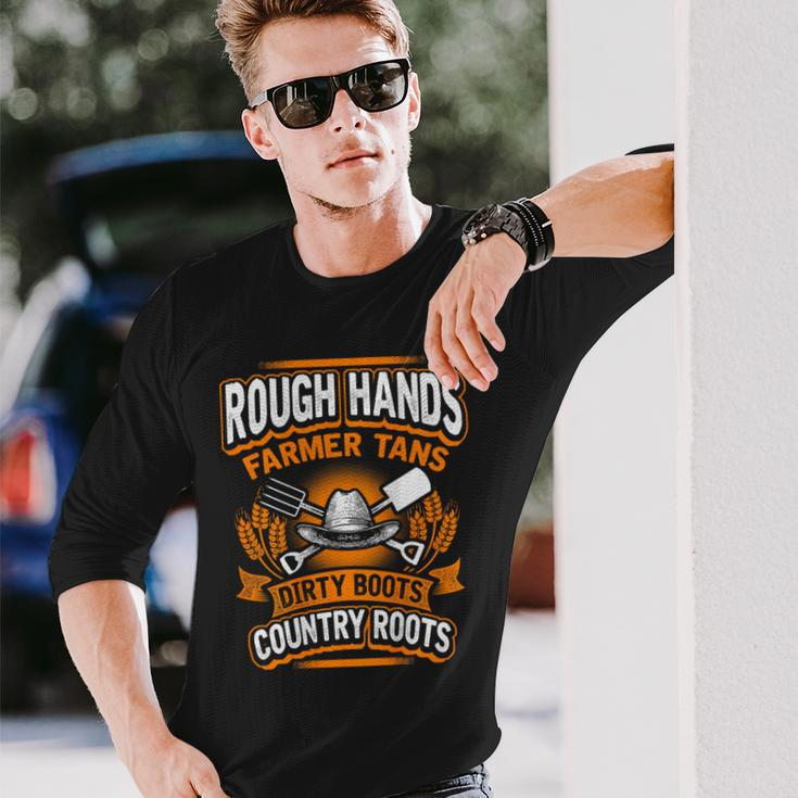 Rough Hands Farmer Tans Farmers Farming Backside Long Sleeve T-Shirt Gifts for Him