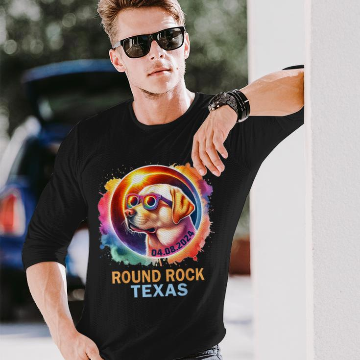 Round Rock Texas Total Solar Eclipse 2024 Labrador Retriever Long Sleeve T-Shirt Gifts for Him