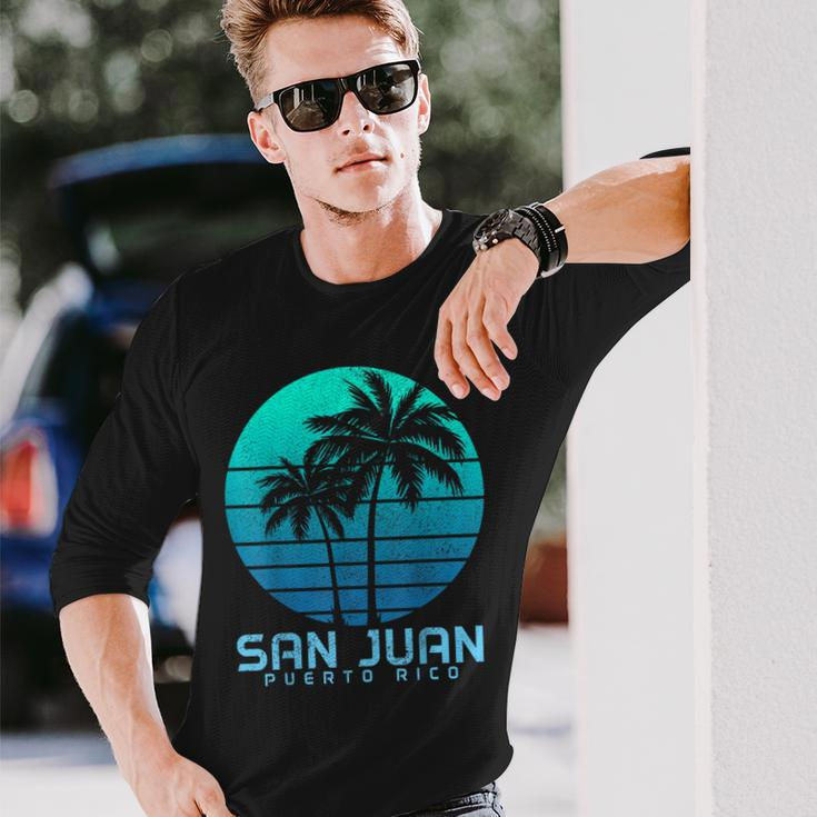 San Juan Puerto Rico Vintage Palm Trees Beach Souvenir Pride Long Sleeve T-Shirt Gifts for Him
