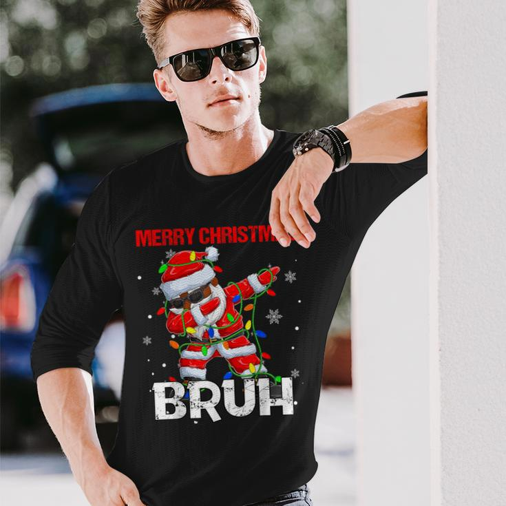 Santa Merry Christmas Bruh Afro African American Xmas Retro Long Sleeve T-Shirt Gifts for Him