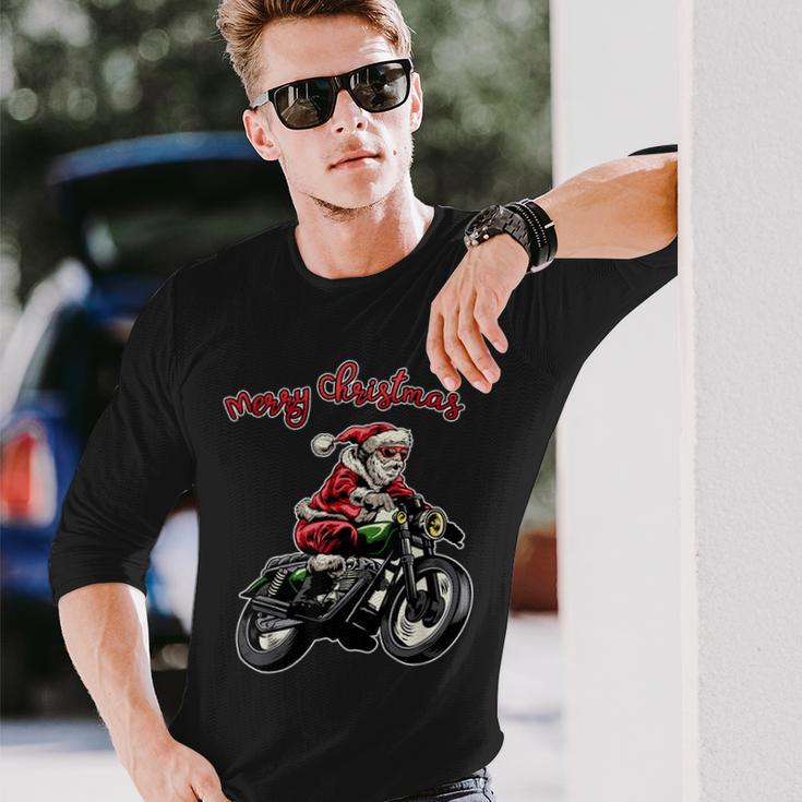 Santa Riding A Motorbike Christmas Motorcycle Christmas Long Sleeve T-Shirt Gifts for Him