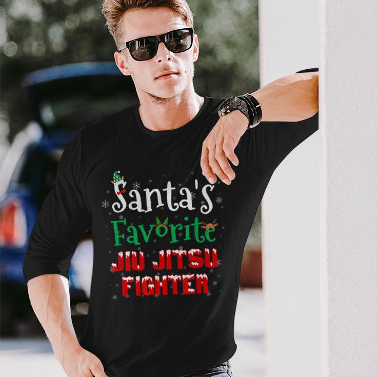 Santa's Favorite Jiu Jitsu Fighter Christmas Costumes Elf Long Sleeve T-Shirt Gifts for Him