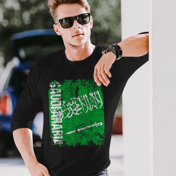 Saudi Arabia Flag Vintage Distressed Saudi Arabia Long Sleeve T-Shirt Gifts for Him