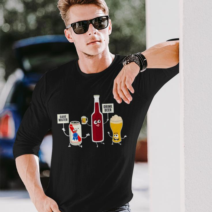 Save Water Drink Beer Drinking Oktoberfest Alcohol Long Sleeve T-Shirt Gifts for Him