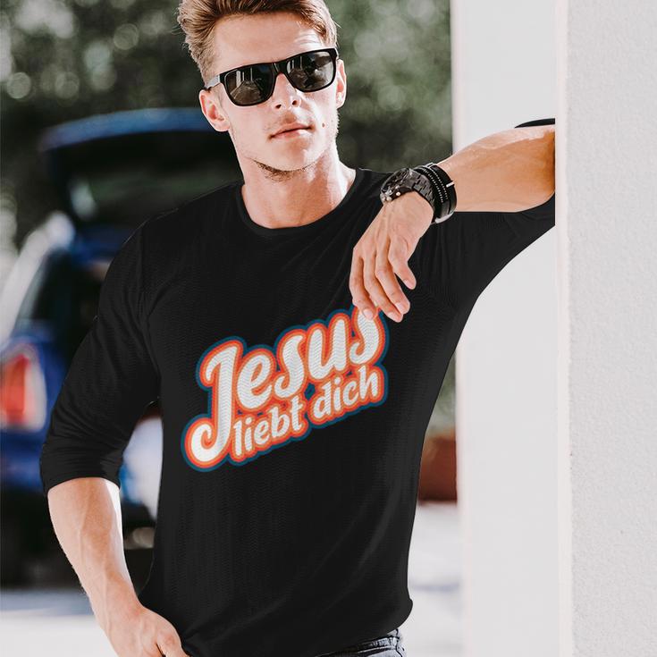 Schwarzes Langarmshirts mit 'Jesus liebt dich' Aufdruck, Christliche Mode Geschenke für Ihn