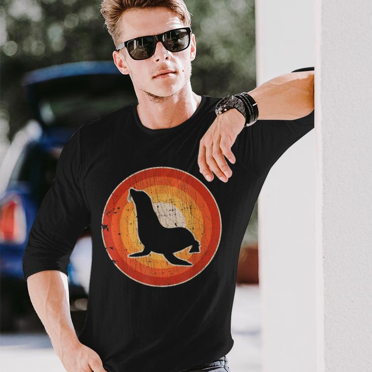 Sea Lion Retro Vintage 60S 70S Sunset Seal Animal Lovers Long Sleeve T-Shirt Gifts for Him