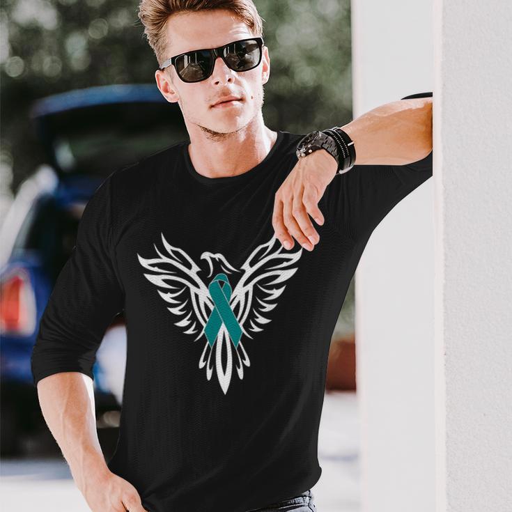 Sexual Assault Awareness Teal Ribbon Phoenix Long Sleeve T-Shirt Gifts for Him