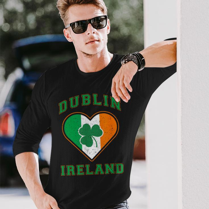 Shamrock Clover In Dublin Ireland Flag In Heart Shaped Long Sleeve T-Shirt Gifts for Him