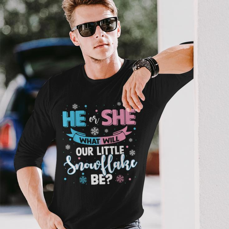 He Or She What Will Our Little Snowflake Be Gender Reveal Long Sleeve T-Shirt Gifts for Him