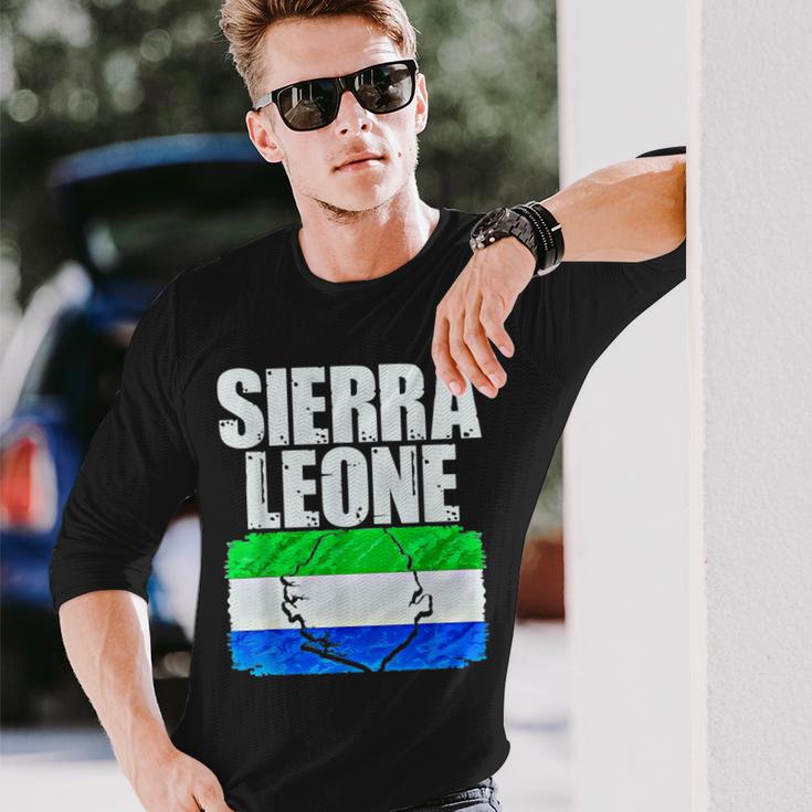 Sierra Leone Flag Map Emblem Long Sleeve T-Shirt Gifts for Him