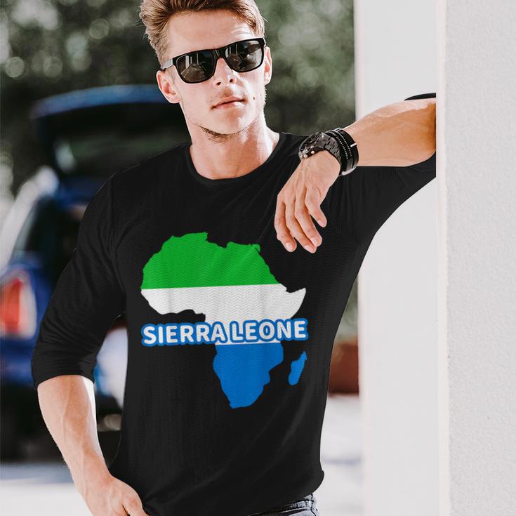 Sierra Leone Sierra Leonean Pride Flag Map Africa Print Long Sleeve T-Shirt Gifts for Him