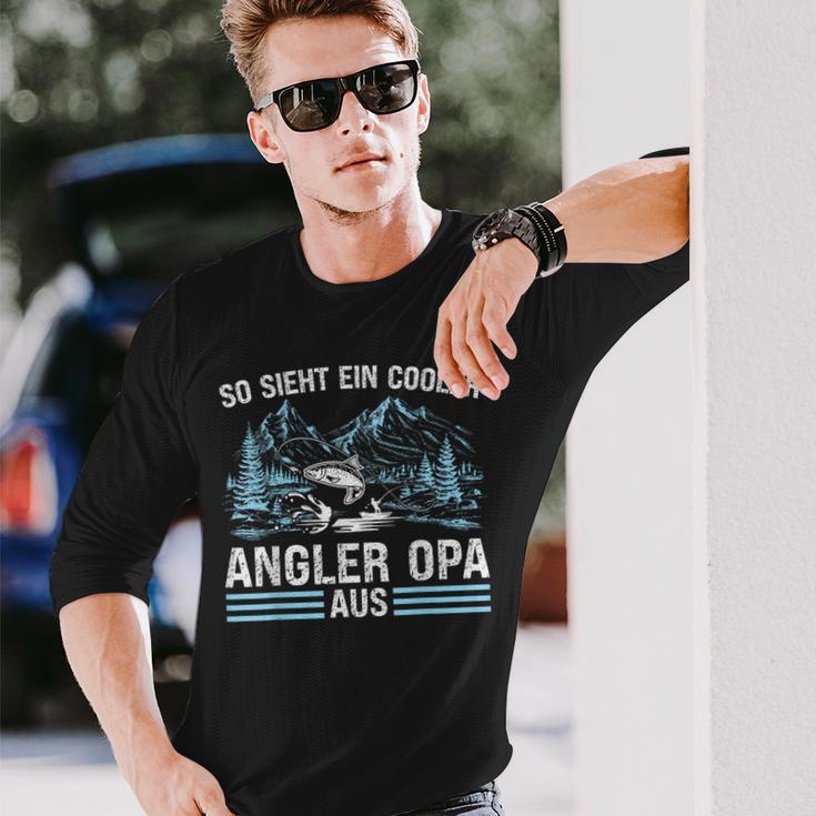 So Sieht ein Cooler Angler Opa Aus Langarmshirts Schwarz für Männer Geschenke für Ihn