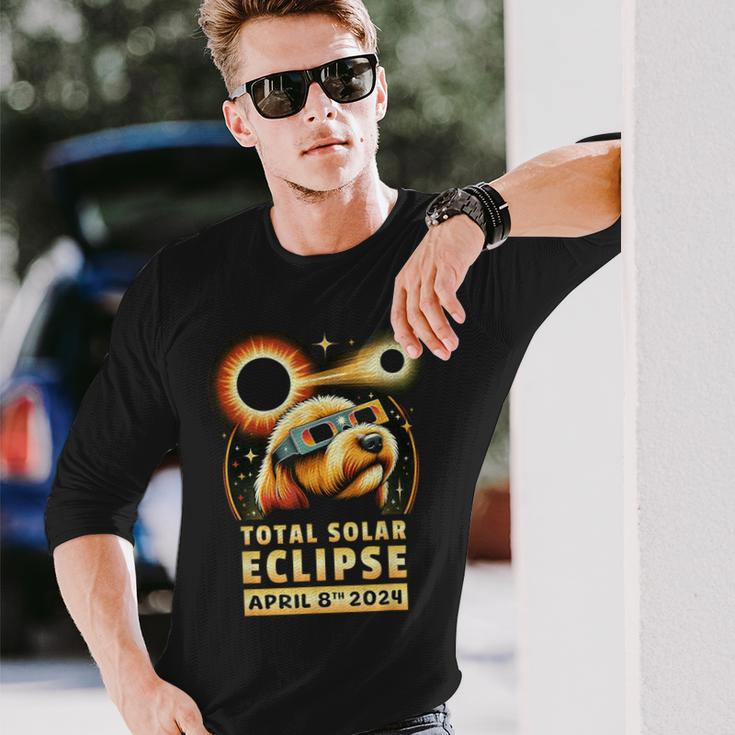 Solar Eclipse 2024 Dog Wearing Solar Eclipse Glasses Long Sleeve T-Shirt Gifts for Him