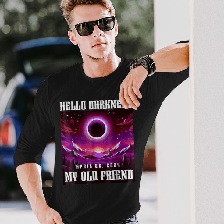 Solar Eclipse 2024 Hello Darkness My Old Friend April 08 24 Long Sleeve T-Shirt Gifts for Him