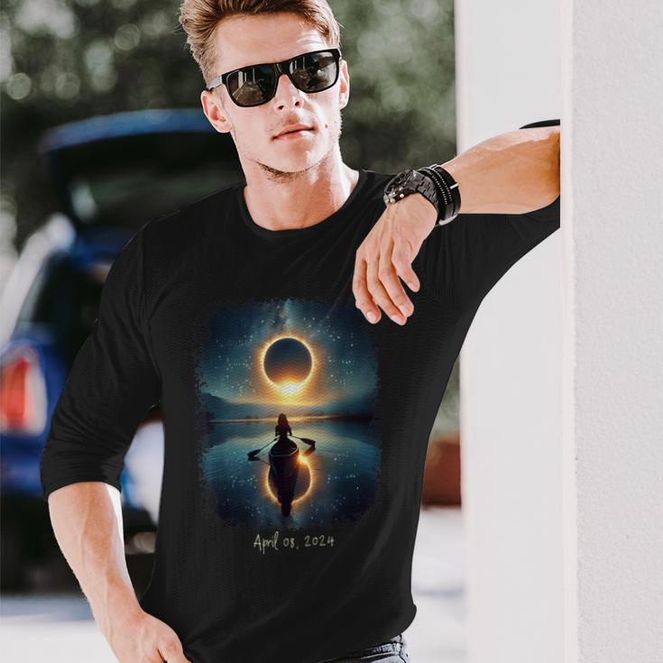 Solar Eclipse 2024 Lake Reflections Solar Eclipse Long Sleeve T-Shirt Gifts for Him