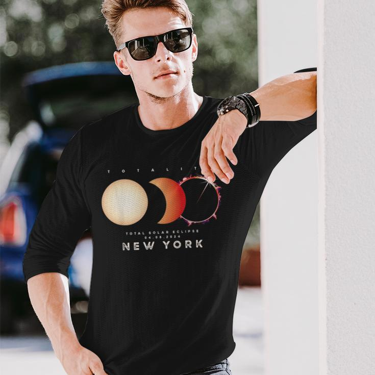 Solar Eclipse 2024 New York Total Eclipse American Graphic Long Sleeve T-Shirt Gifts for Him