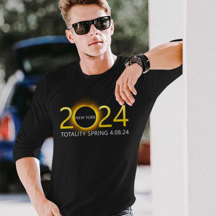 Solar Eclipse 2024 Party New York Totality Total Usa Map Long Sleeve T-Shirt Gifts for Him