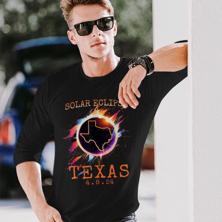 Solar Eclipse 2024 Texas Usa State Totality Path Souvenir Long Sleeve T-Shirt Gifts for Him