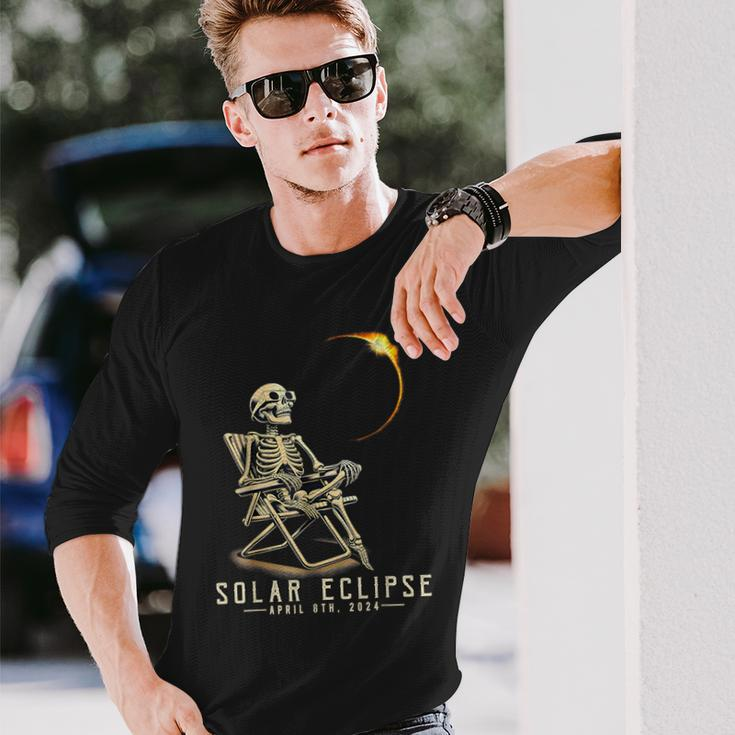 Solar Eclipse April 8 2024 Skeleton Solar Eclipse Glasses Long Sleeve T-Shirt Gifts for Him