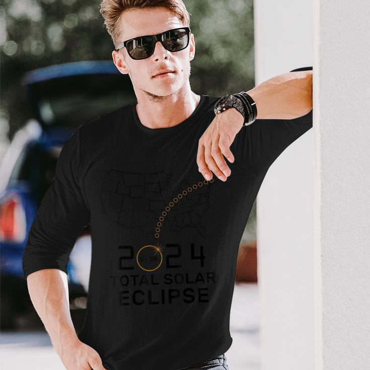 Solar Eclipse April 8 2024 Usa Map Total Solar Eclipse 2024 Long Sleeve T-Shirt Gifts for Him