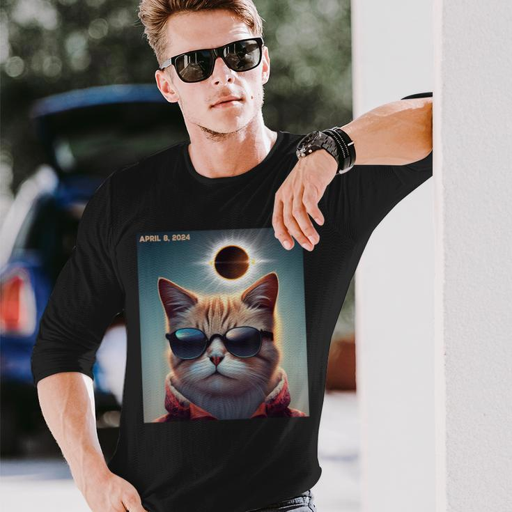Solar Eclipse Cat 2024 April 8 Solar Eclipse Glasses Long Sleeve T-Shirt Gifts for Him