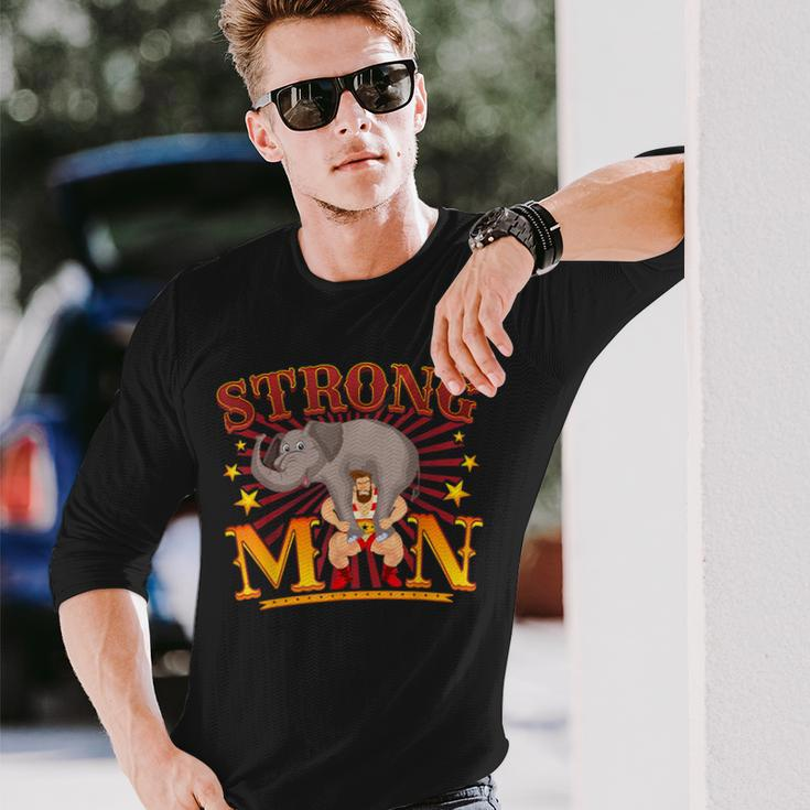Squat Vintage Circus Strongman Costume Long Sleeve T-Shirt Gifts for Him