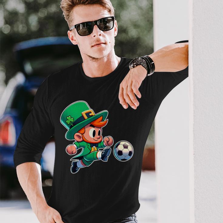 St Patrick's Day Irish Leprechaun Soccer Player Sports Long Sleeve T-Shirt Gifts for Him