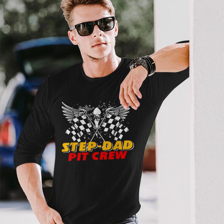 Step-Dad Pit Crew Race Car Birthday Party Matching Family Long Sleeve T-Shirt Gifts for Him