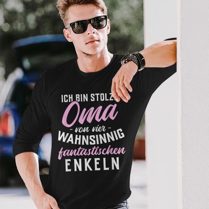 Stolze Oma Von Vier Wahnsinnig Fantastischen Enkeln 4 Grandchildren Langarmshirts Geschenke für Ihn