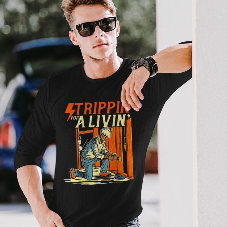 Stripping For A Living Powerline Father’S Day Electricians Long Sleeve T-Shirt Gifts for Him