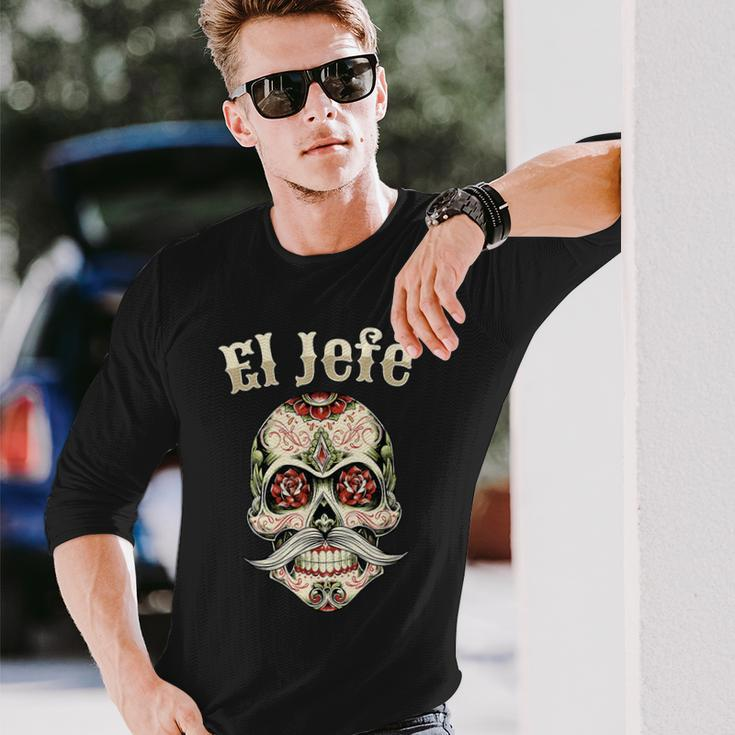 Sugar Skull For Dia De Los Muertos El Jefe Langarmshirts Geschenke für Ihn