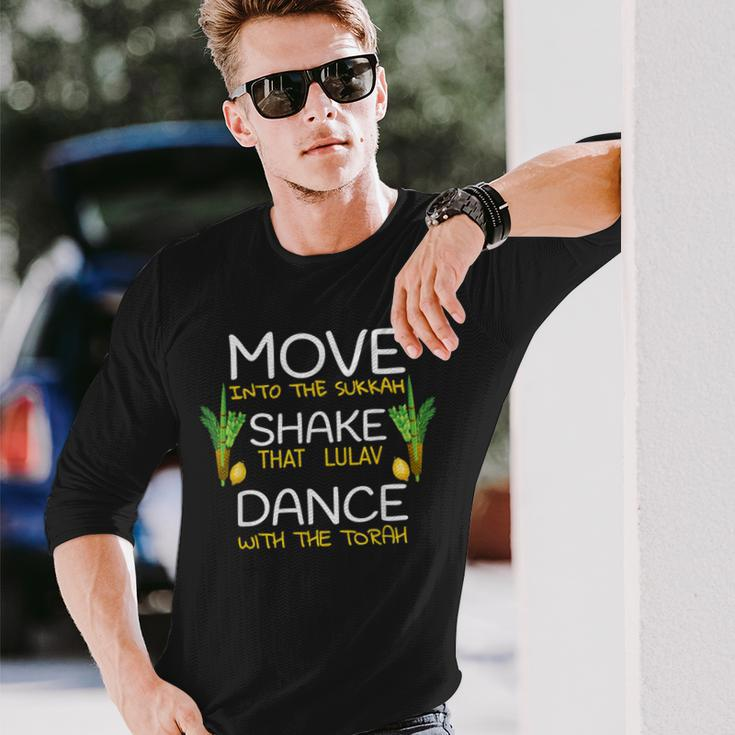 Sukkot Sukkah Four Species Dance With The Torah Jewish Long Sleeve T-Shirt Gifts for Him