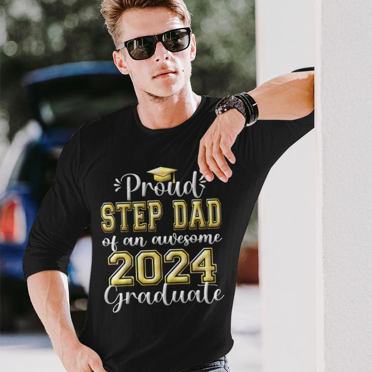 Super Proud Step Dad Of 2024 Graduate Awesome Family College Long Sleeve T-Shirt Gifts for Him