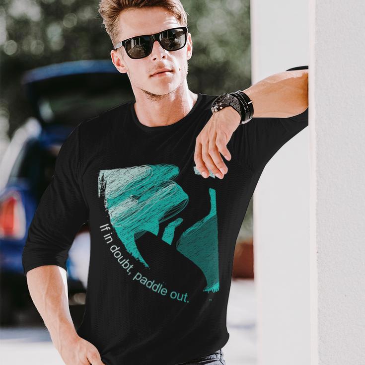 Surfers Blue Tube Wave-Rider Pencil Sketch Long Sleeve T-Shirt Gifts for Him