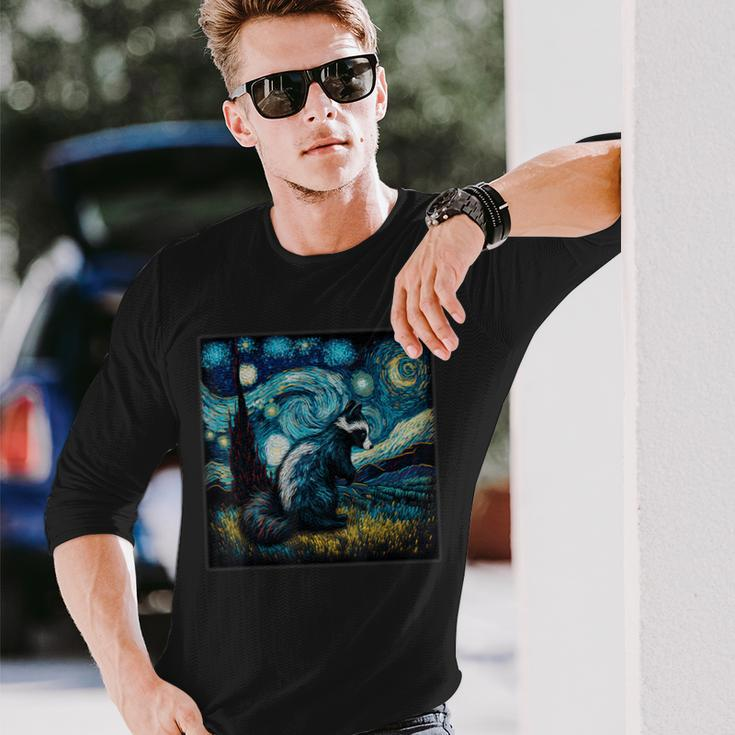 Surrealism Starry Night Skunk Long Sleeve T-Shirt Gifts for Him