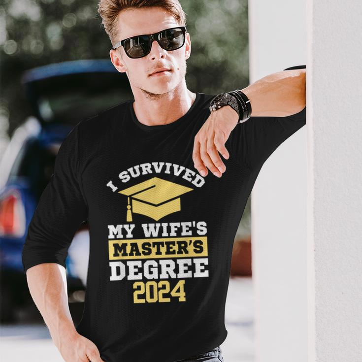 I Survived My Wife's Masters Degree Graduation Class Of 2024 Long Sleeve T-Shirt Gifts for Him