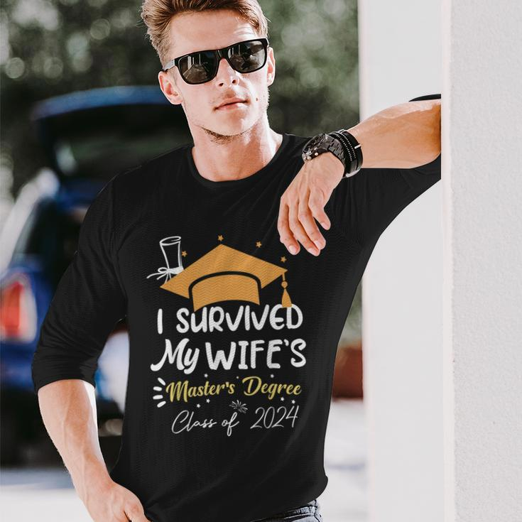 I Survived My Wife's Master's Degree Masters Graduation 2024 Long Sleeve T-Shirt Gifts for Him