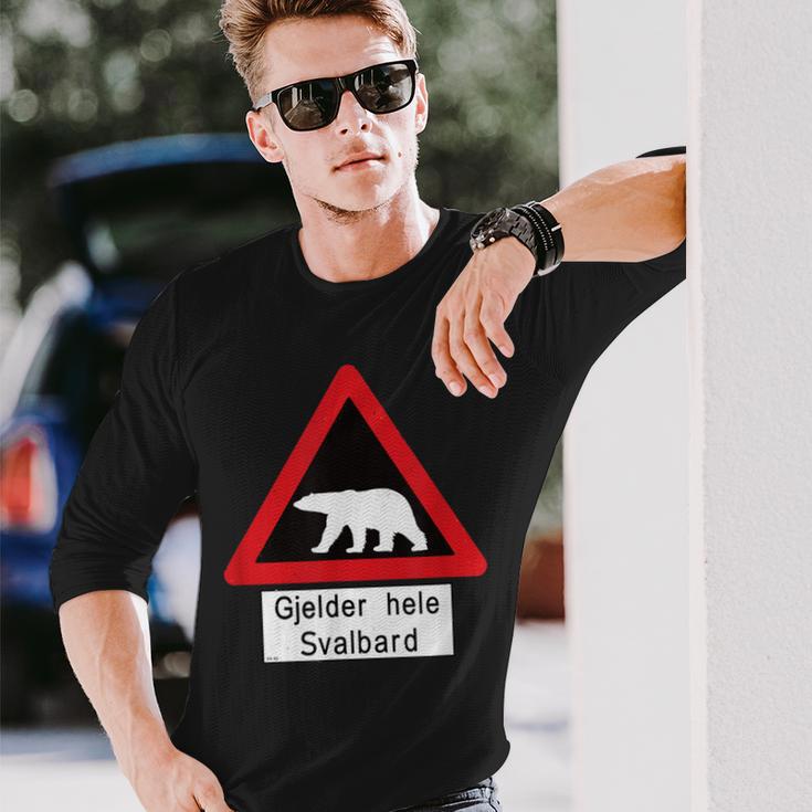 Svalbard Polar Bear Sign Gjelder Hele Spitsbergen Norway Langarmshirts Geschenke für Ihn