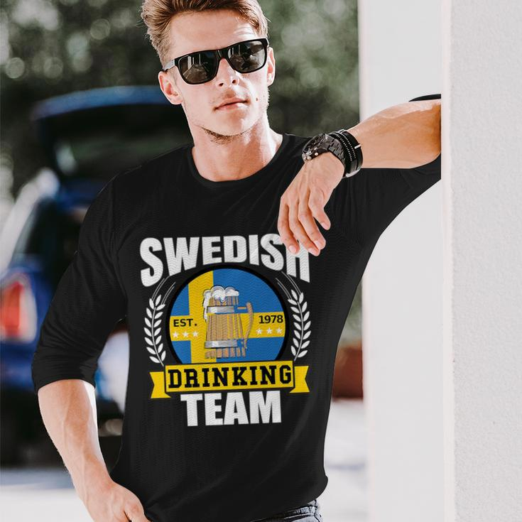 Swedish Drinking Team Sweden Flag Beer Party Idea Long Sleeve T-Shirt Gifts for Him