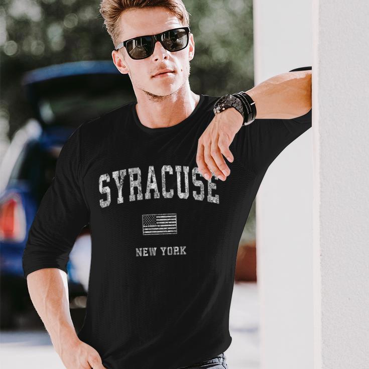 Syracuse New York Ny Vintage American Flag Long Sleeve T-Shirt Gifts for Him