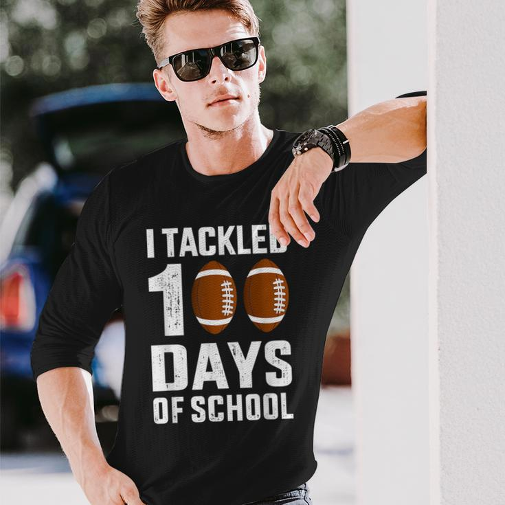 I Tackled 100 Days School 100Th Day Football Student Teacher Long Sleeve T-Shirt Gifts for Him