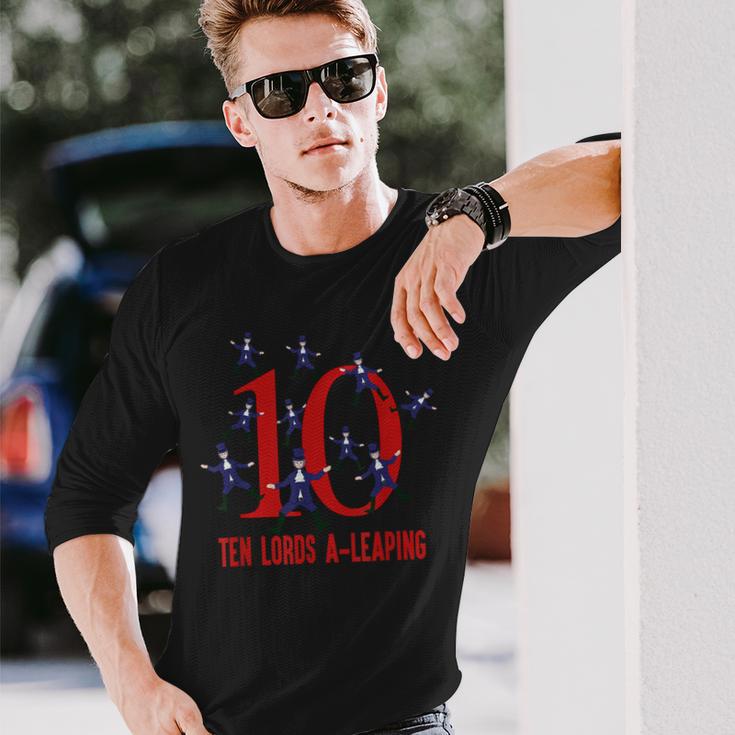 Ten Lords A-Leaping Song 12 Days Christmas Long Sleeve T-Shirt Gifts for Him