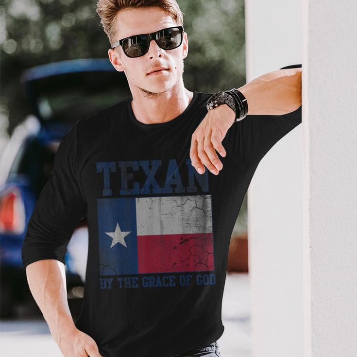 Texan By The Grace Of God Texas Vintage Distressed Retro Long Sleeve T-Shirt Gifts for Him