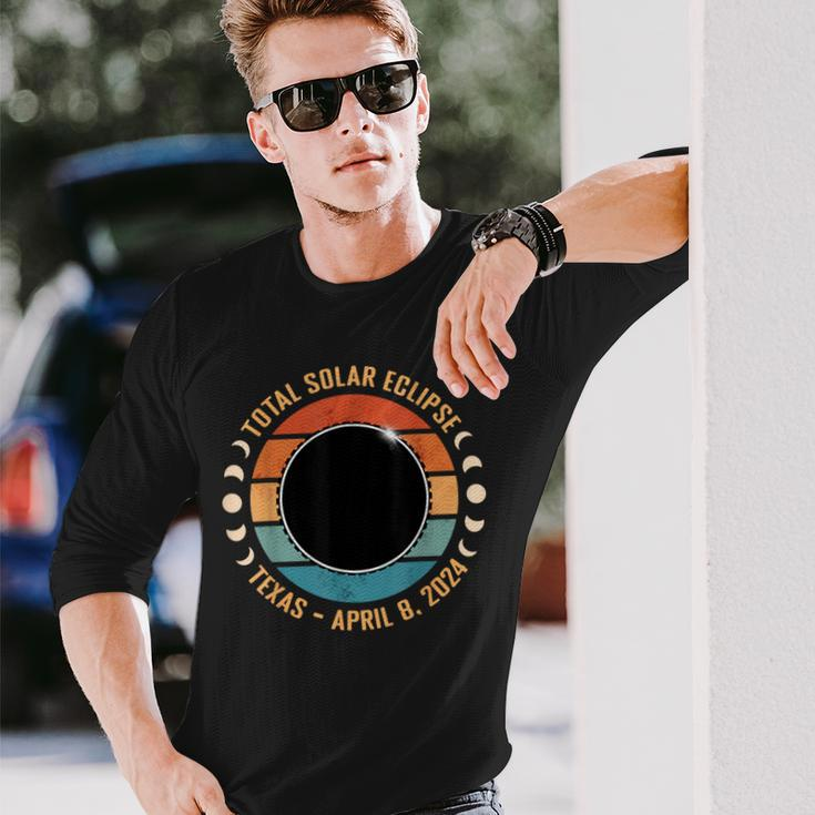 Texas April 8 2024 Totality Total Solar Eclipse Texan Viewer Long Sleeve T-Shirt Gifts for Him